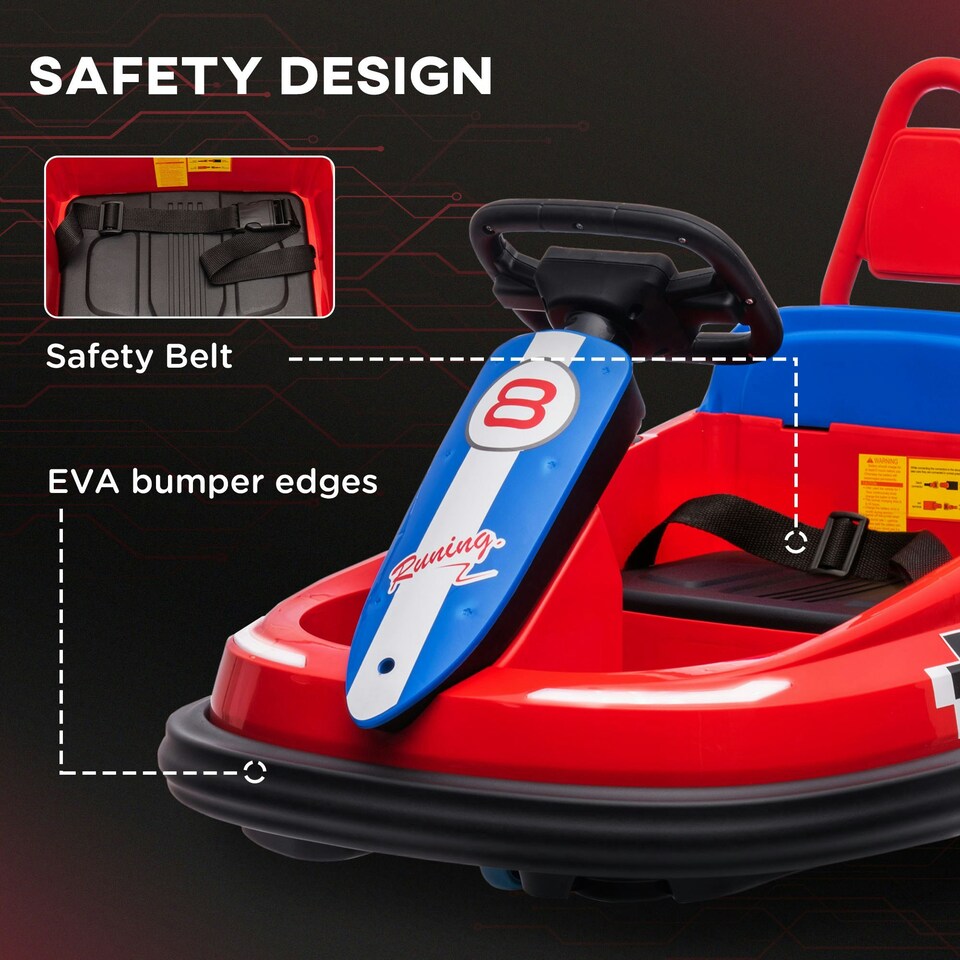 image 1 of HOMCOM 6V Kids Bumper Car, 360° Rotation Waltz Car w/ 2 Speeds - Red