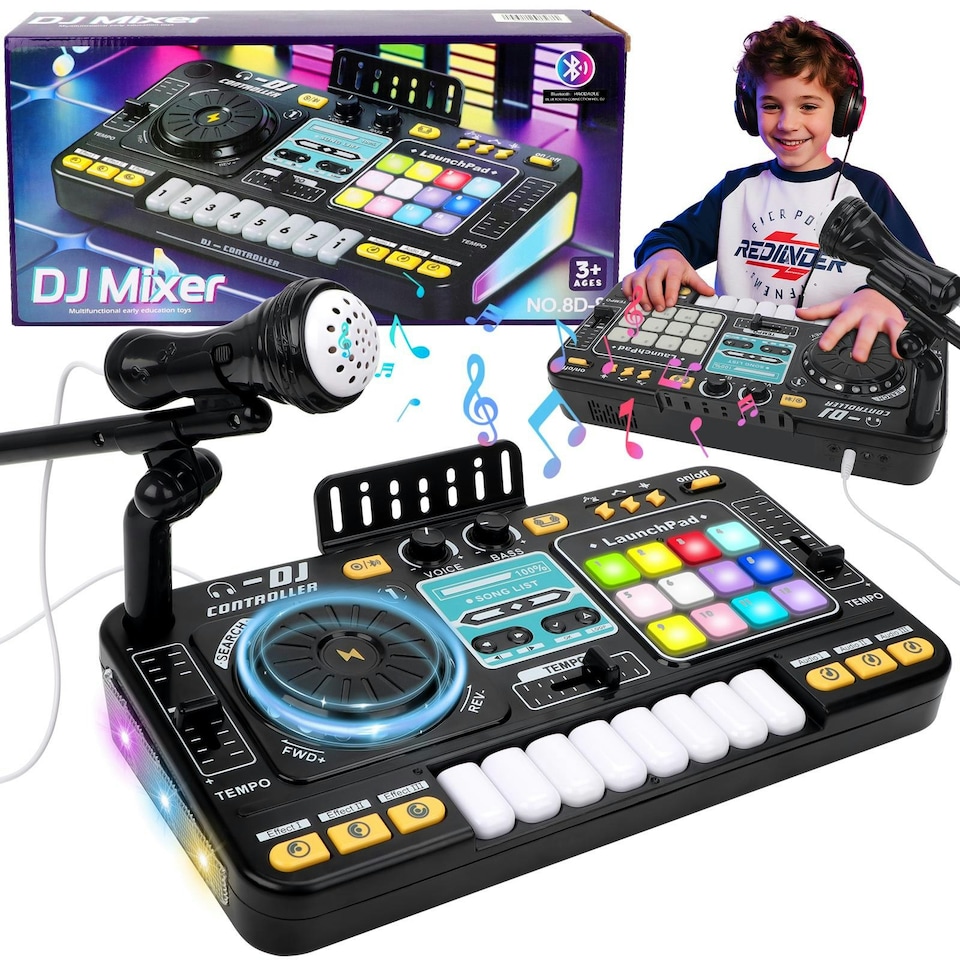 image 1 of Kids DJ Music Mixer Table Set – Interactive Musical Toy with Microphone, Disco Lights & 100+ Sounds