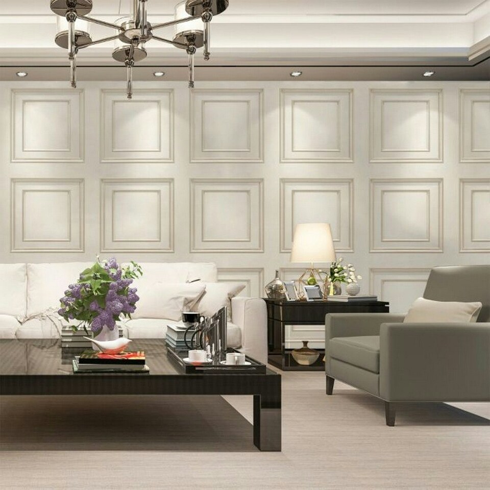 image 1 of Belgravia Amara Panel Vinyl Textured Wallpaper - Cream - 10m x 53cm Cream