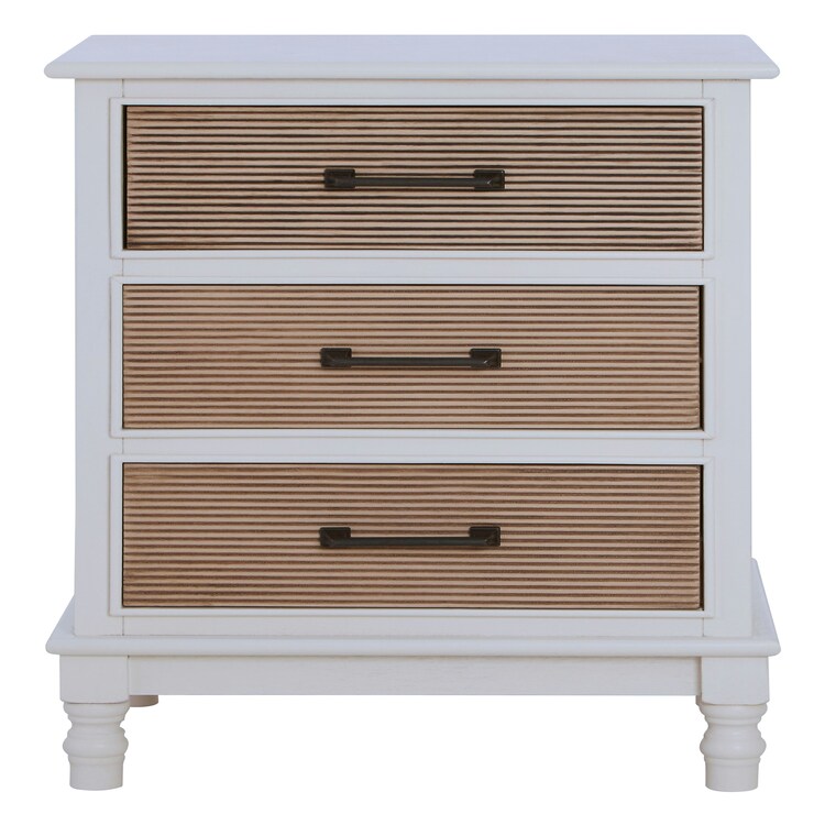Interiors By Premier 3 Drawer White Chest Dresser, Renewable Pine Wood End Table, Shaker-Inspired Design With Contrasting Drawers White