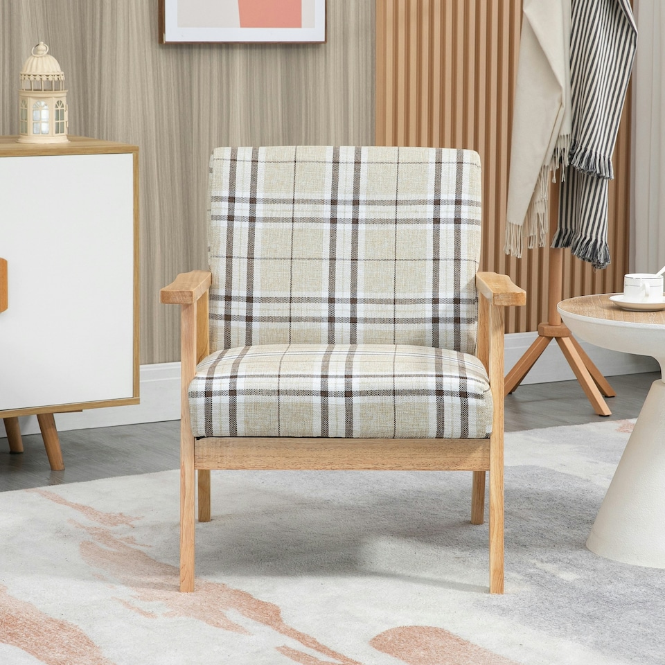image 1 of HOMCOM One Seater Sofa with Rubber Wood Frame Linen Fabric Small Couch Beige