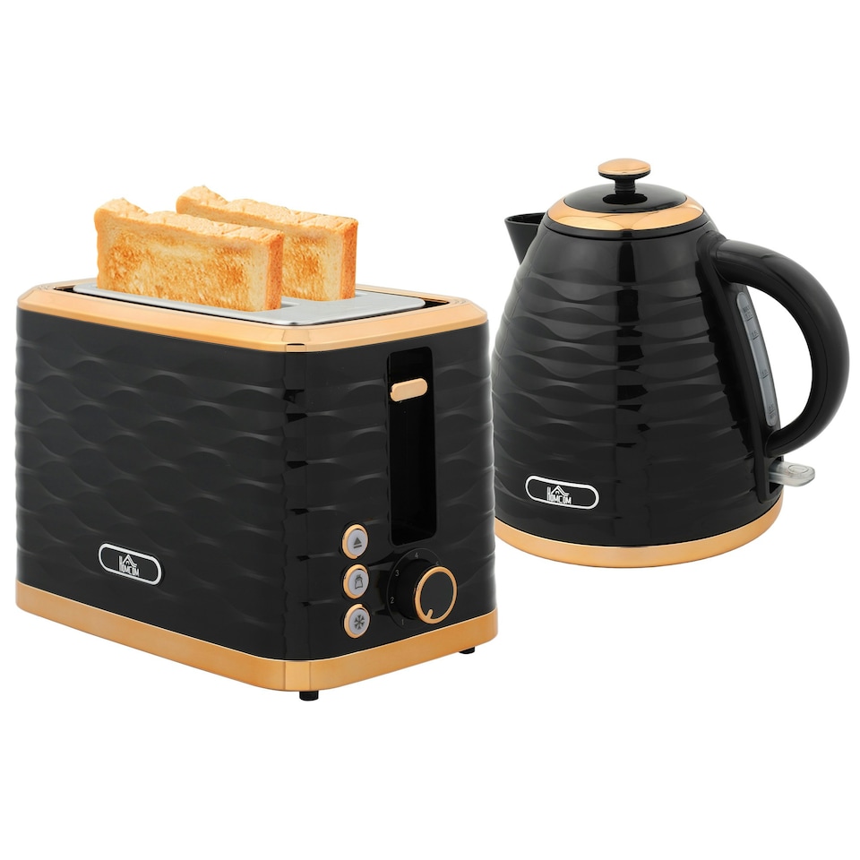 image 1 of HOMCOM Kettle and Toaster Set 1.7L Rapid Boil Kettle & 2 Slice Toaster Black