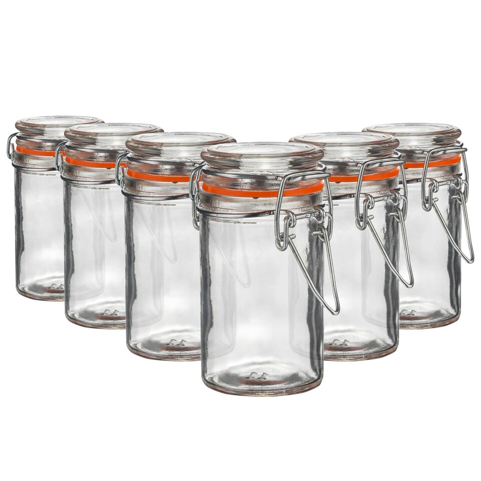 image 1 of Argon Tableware Glass Storage Jars - 70ml - Orange Seal - Pack of 6