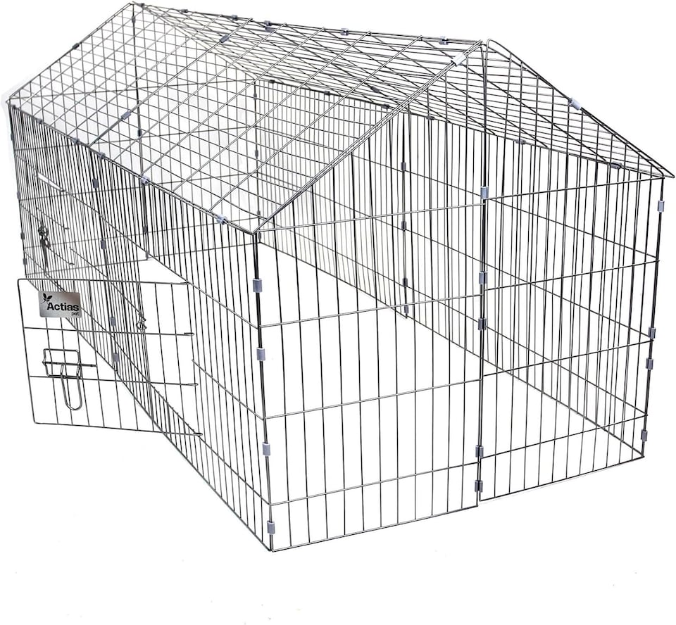 image 1 of Actiaspet - Grey Metal Pet Run with Gabled Roof and Sunshade | 180 x 75 x 75cm