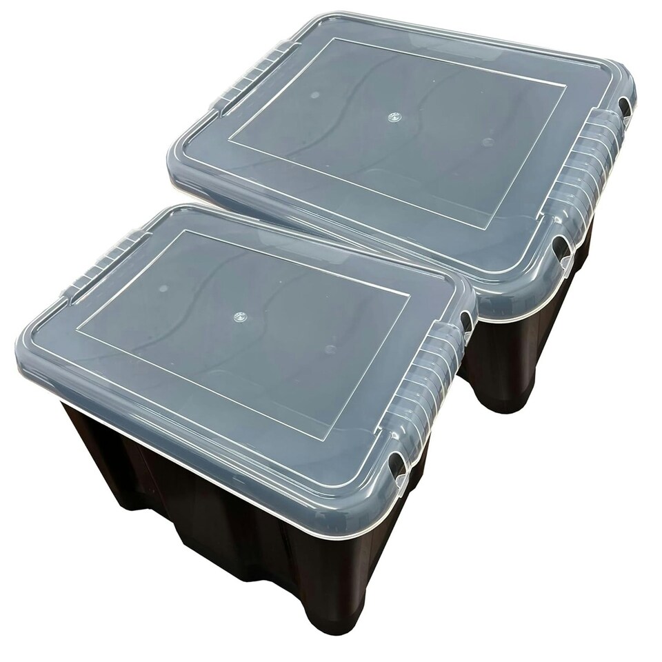 image 1 of 2 x 24 Litre Large Black Plastic Storage Containers With Lids For Home & Office Black