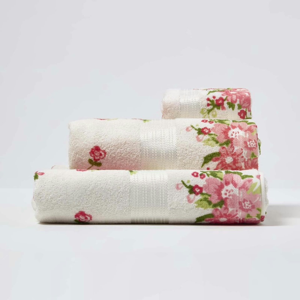 image 1 of Homescapes Floral Printed Cream Bath Towel Cotton