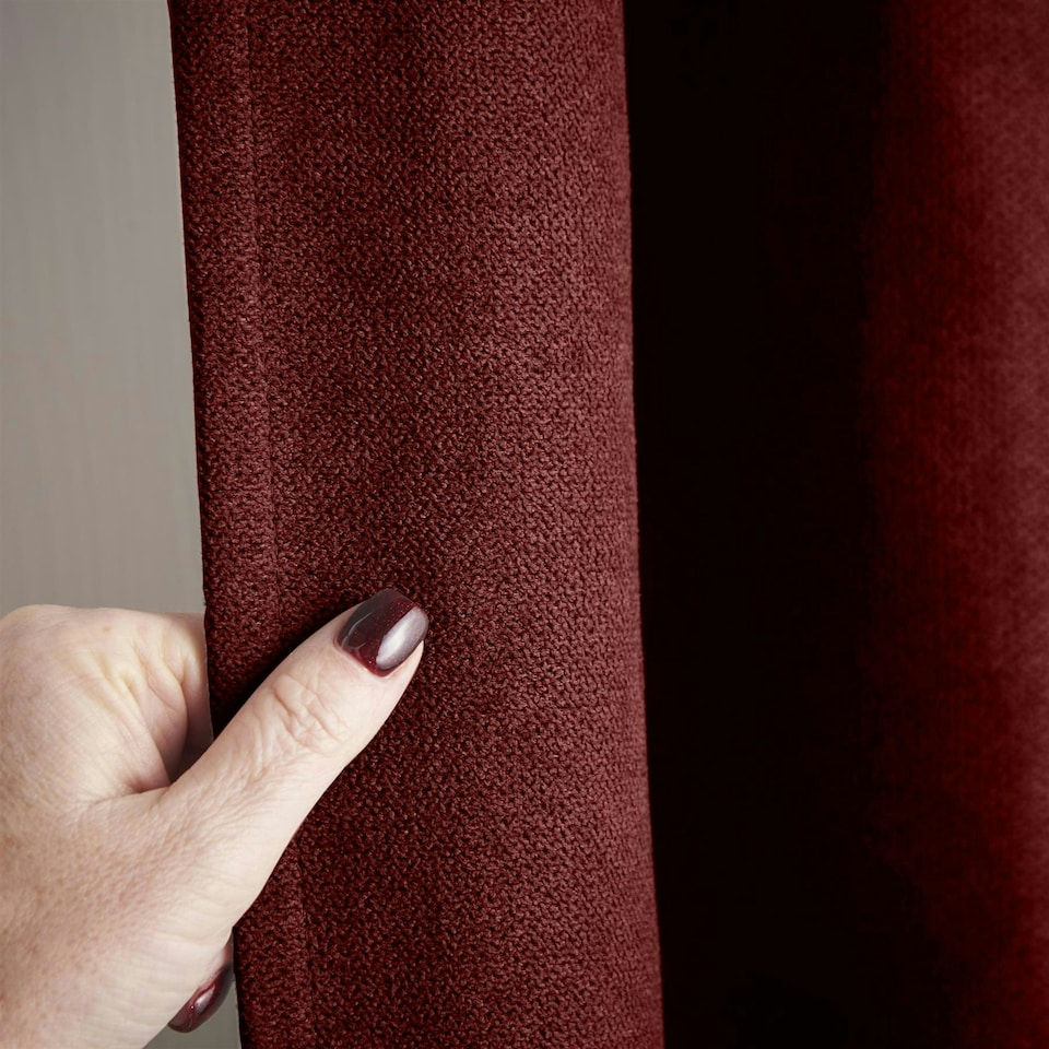 image 1 of Velvet Chenille Thermal Fleece Lined Single Ring Top Door Curtain - 137cm x 213cm - Red