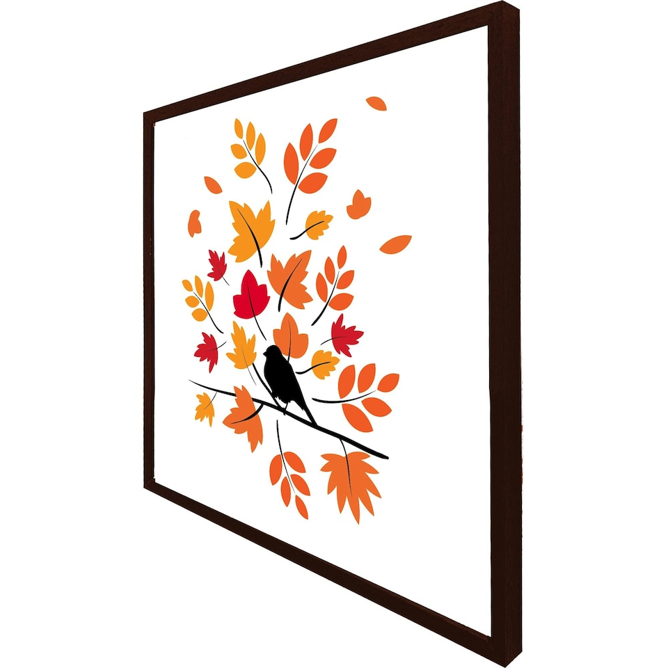 image 1 of Autumn bird on branch (Picture Frame) Brown | Oak | S