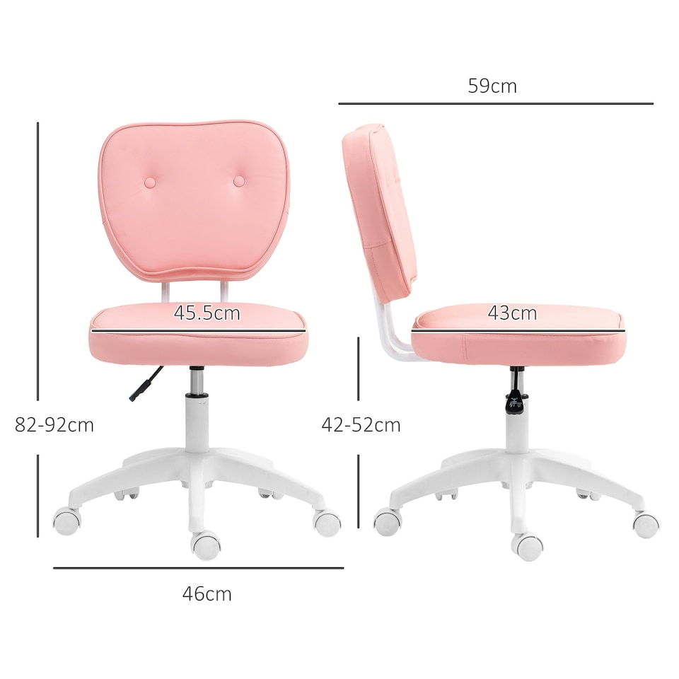 image 1 of Vinsetto Vanity Task Chair with Adjustable Height, Armless, Pink