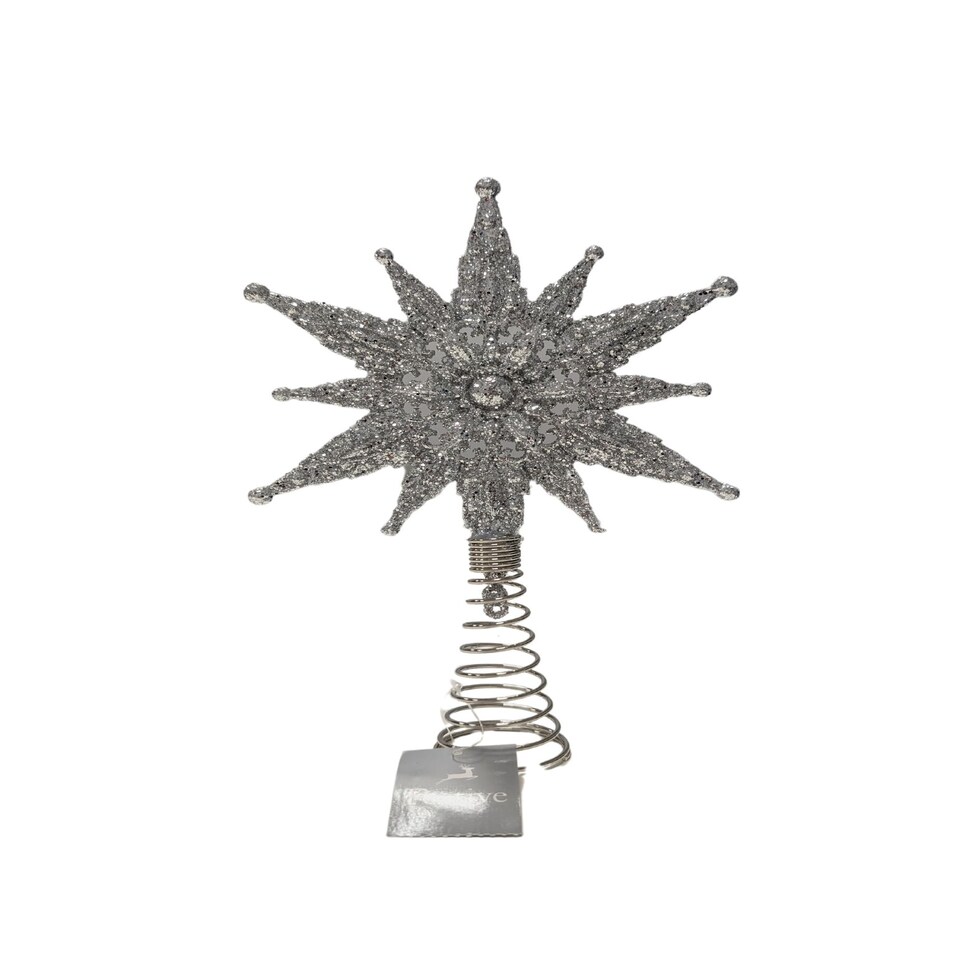 Festive 24cm Christmas Silver Star Glitter Tree Topper - Tesco Groceries