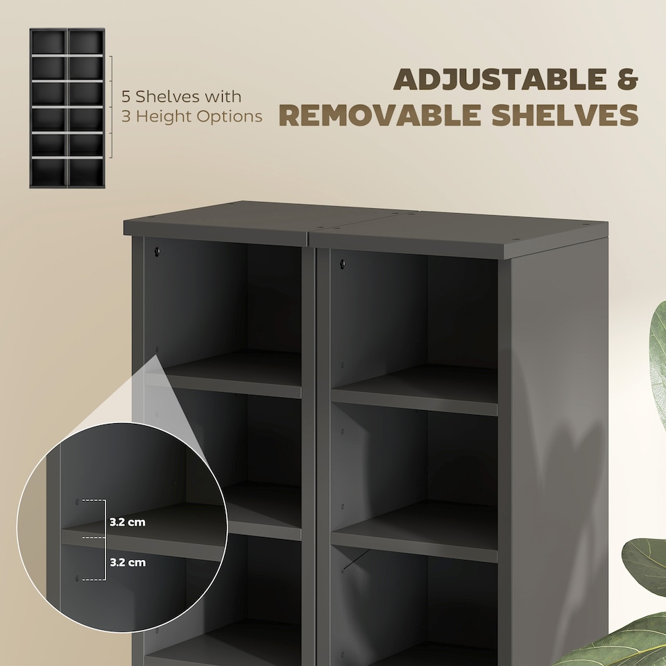 image 1 of HOMCOM Set of 2 CD Storage Units DVD Shelf with Adjustable Shelves, Black | Black | Black | 21W x 22.5D x 88.5H cm