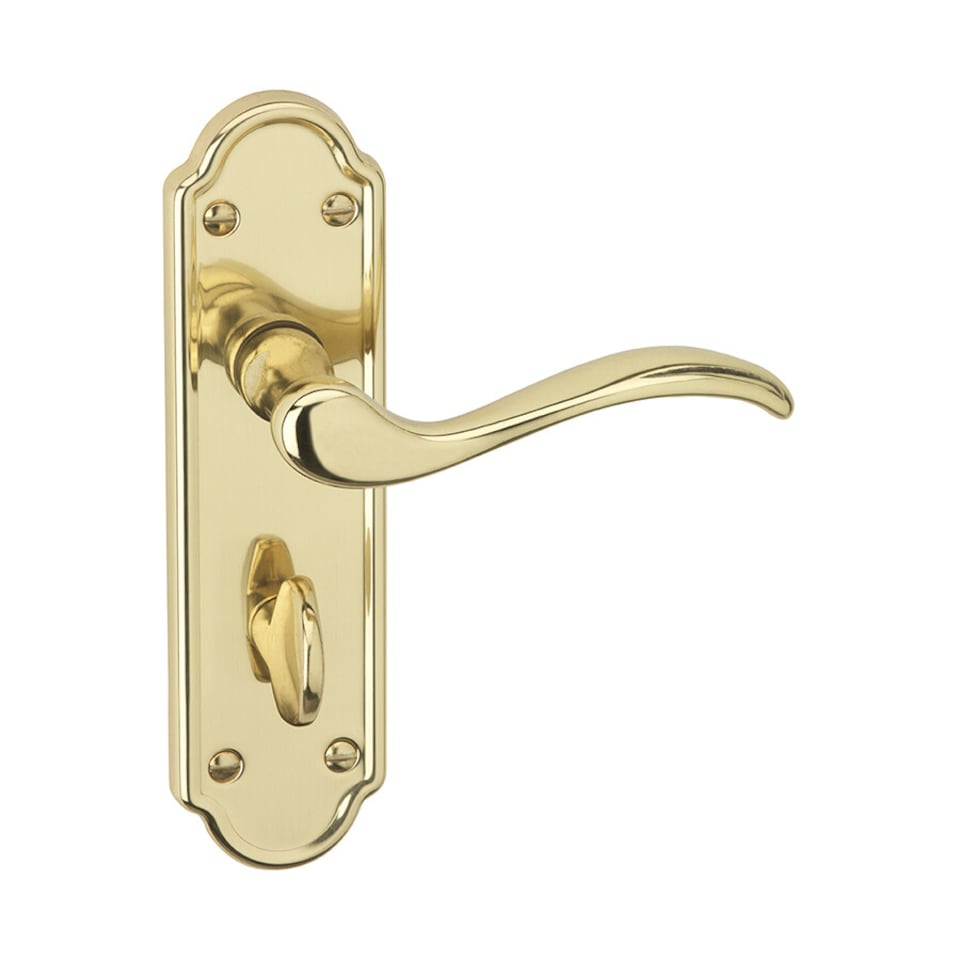 image 1 of Lisbon Metal Lever Latch Door Handles Set Round Rose Internal & External | Silver | Polished Brass Bathroom