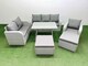 image 1 of Fimous Rattan High Back Lounge Sofa Set Patio Dining Table & Chairs Set with 3 Seater Sofa Reclining Chair 2 Big Stool Light Grey