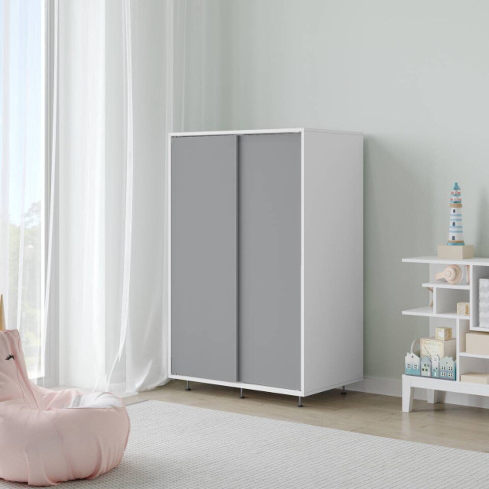 image 1 of URBNLIVING 2 Sliding Door Wardrobe 120cm Freestanding Unit | Multi | White Carcass + Grey Doors | 1