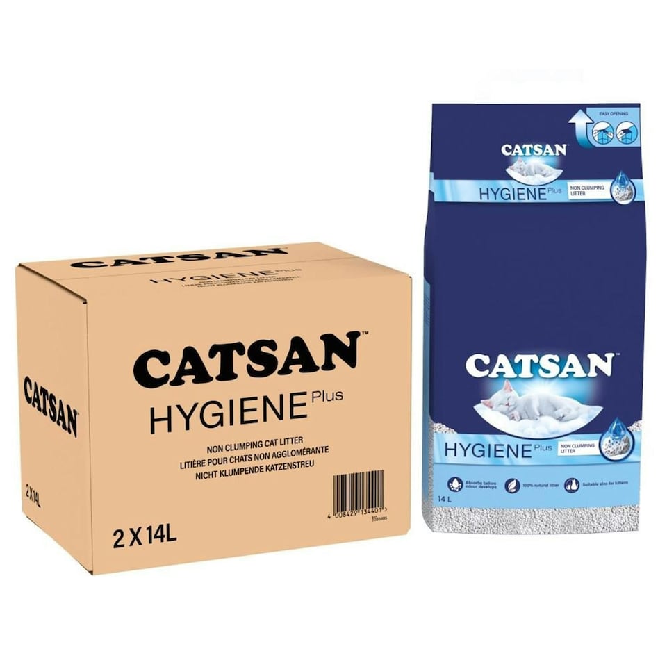 image 1 of 28L Catsan Hygiene Non-Clumping Odour Control Cat Litter Kitten Litter 2x14L