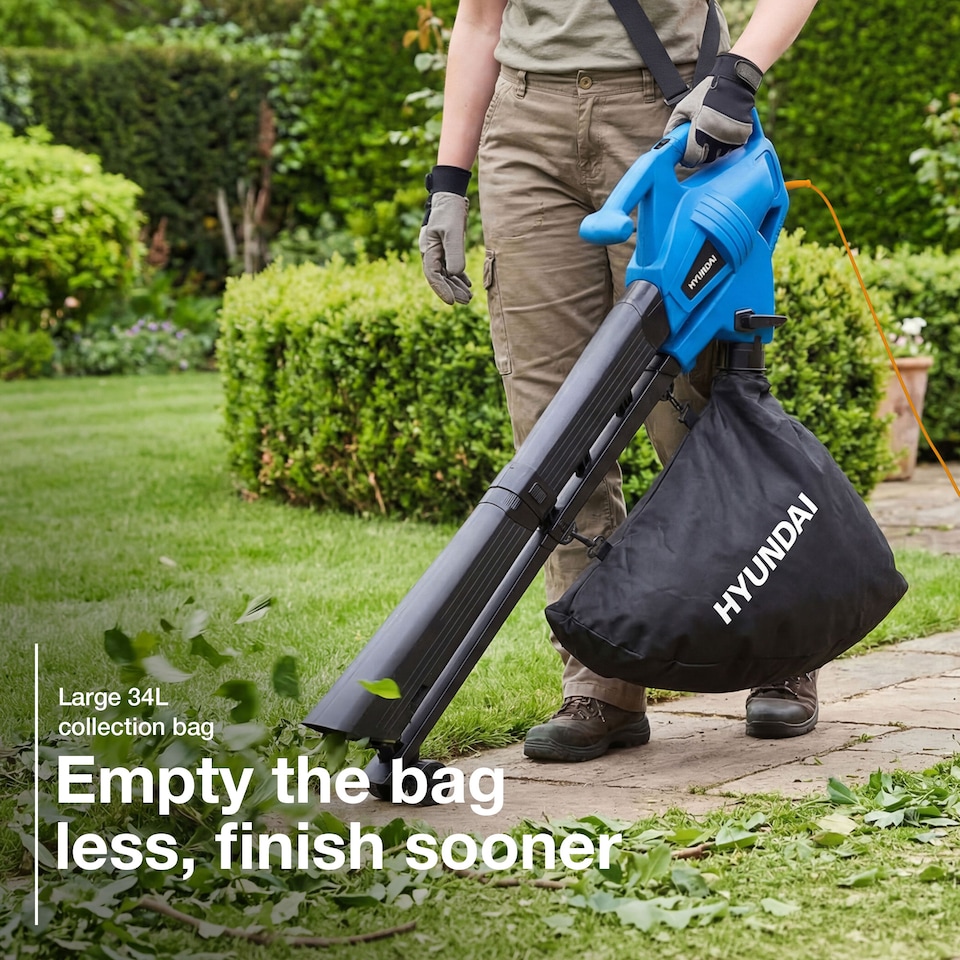 image 1 of Hyundai 3 in 1 Leaf Blower Vacuum Shredder Mulcher 3000W 34L Bag 10m Cable HYBV3000E3