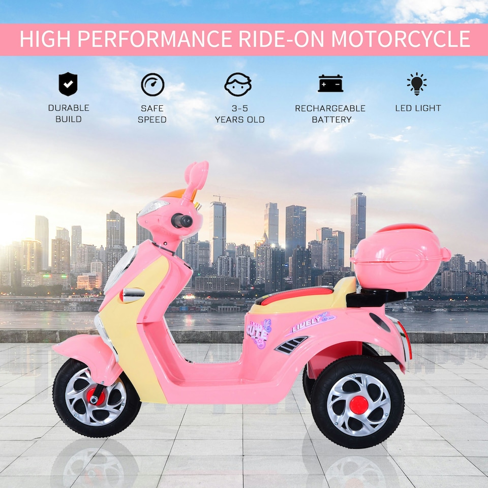 image 1 of HOMCOM Electric Ride on Toy Car Kids Motorbike Children Battery Tricycle Pink