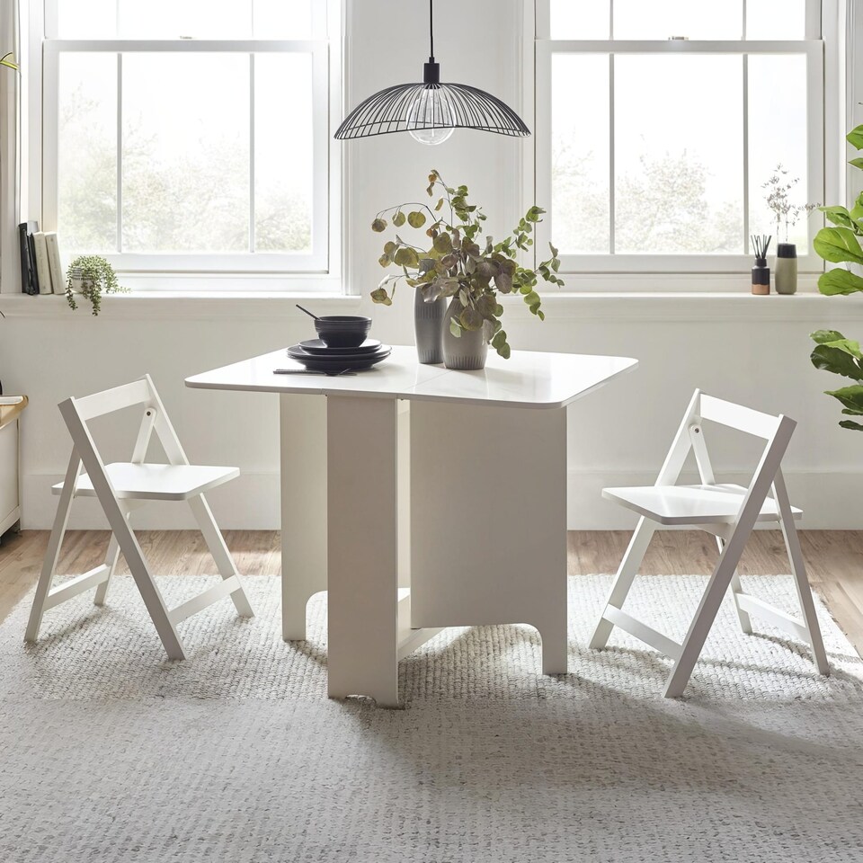 image 1 of Premium Gatan 80cm Small Gateleg Dining Table with 2 Chairs - White