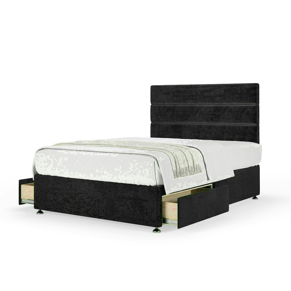 Black Naples Velvet 2 Drawer Divan Base and Milan Headboard Single