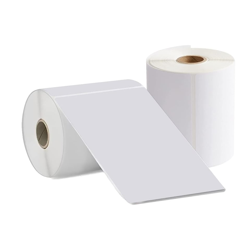 image 1 of 2 x Roll of 500 White Self Adhesive Thermal Printer Labels 10.16 x 15.24cm