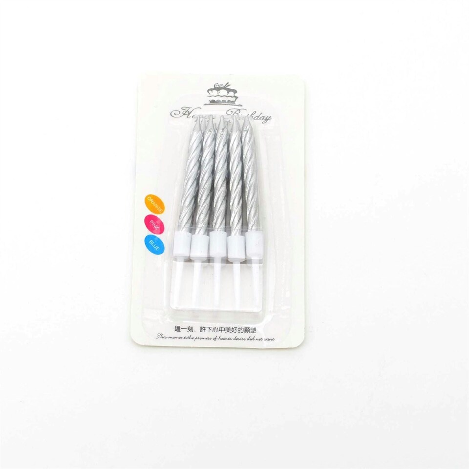 image 1 of 10Pcs Silver Candles - Birthday Cake Topper Silver