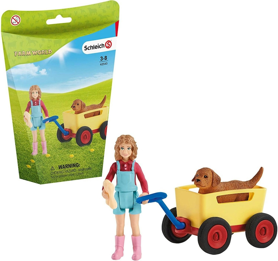 image 1 of Schleich Farm World Puppy Wagon Ride Figure