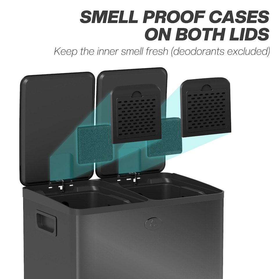 image 1 of HOMCOM 2 x 20L Dual Rubbish Bin Kitchen Bin for Recycling and Waste, Black | Black