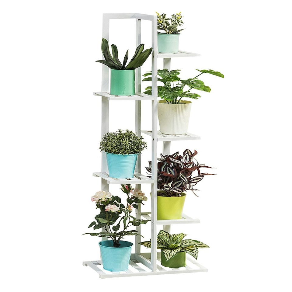 image 1 of Living and Home Wooden Multi-Tiered Potted Plant Stand - White