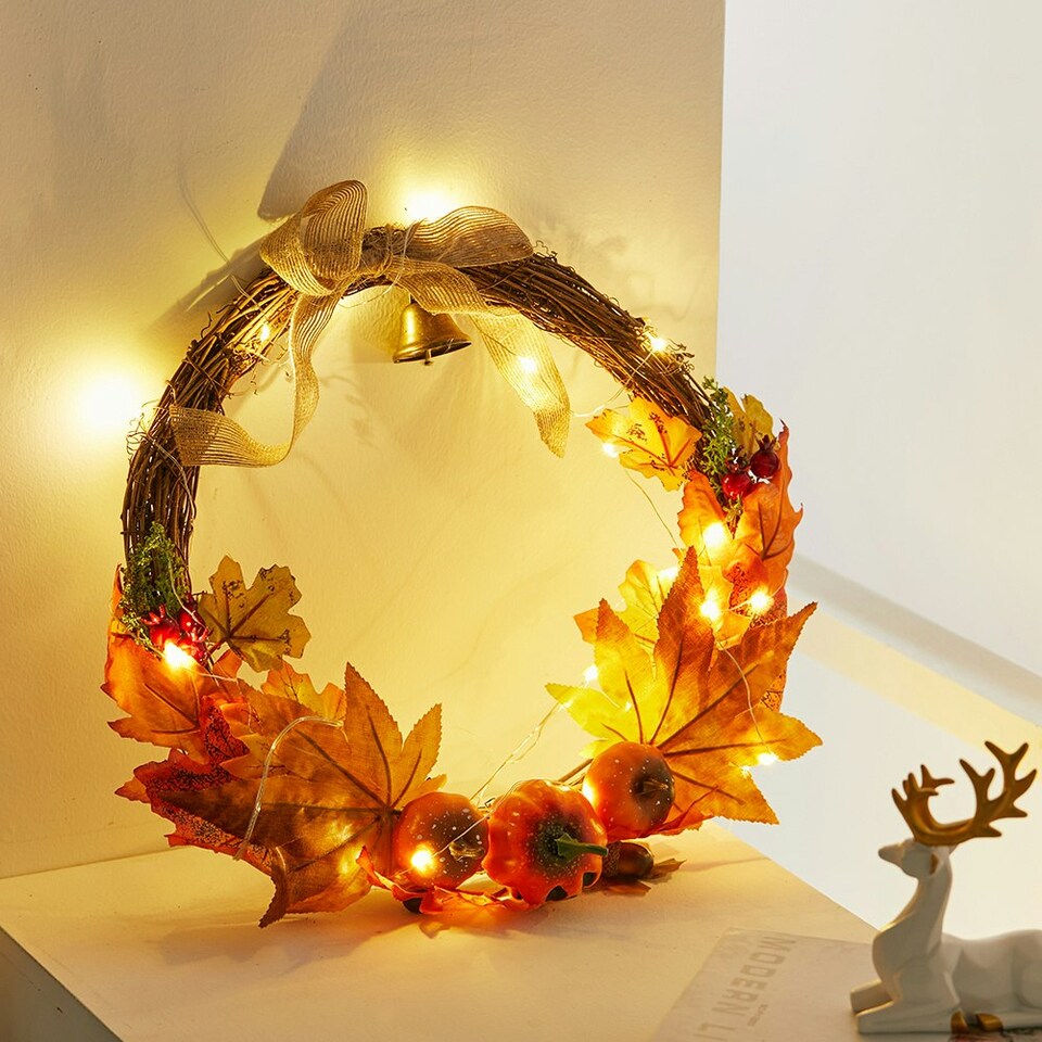 image 1 of Living and Home Artificial Maple Leaves Halloween Pumpkin Garland with Bell