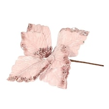 Blush Pink Velvet Christmas Poinsettia with Glitter Detail Artificial Flower Decoration 31cm