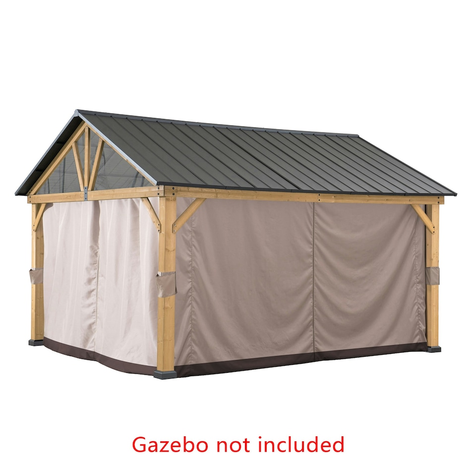 image 1 of Sunjoy Accessory Curtain for Cedar Wooden Gazebo - 3.5m X 4m, Khaki(Not Inculde Gazebo)