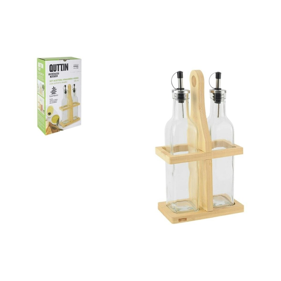 image 1 of Condiment Set Quttin Brown Transparent Glass Bamboo 250 ml 2 Pieces (12 Units)