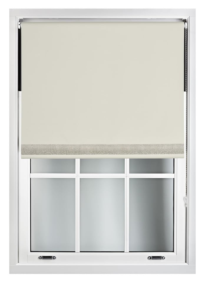 image 1 of FURNISHED Thermal Blackout Roller Blinds with Diamante Edge Made to Measure Window Shade | Cream | Cream | (W) 240cm x (L) 210cm