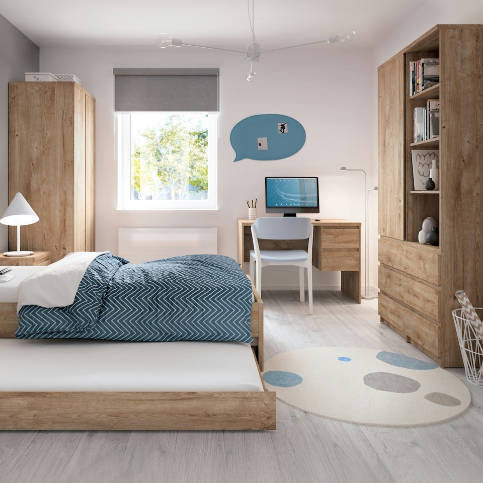 image 1 of Fribo 1 Door 1 Drawer Twin Pedestal Desk in Oak