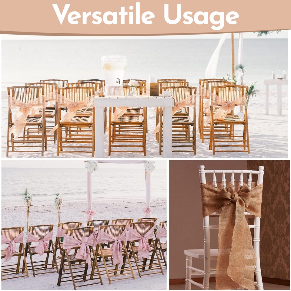 image 1 of 7" x 108" Hessian Chair Sashes, Rustic Burlap Table Runner Sash - 10pcs