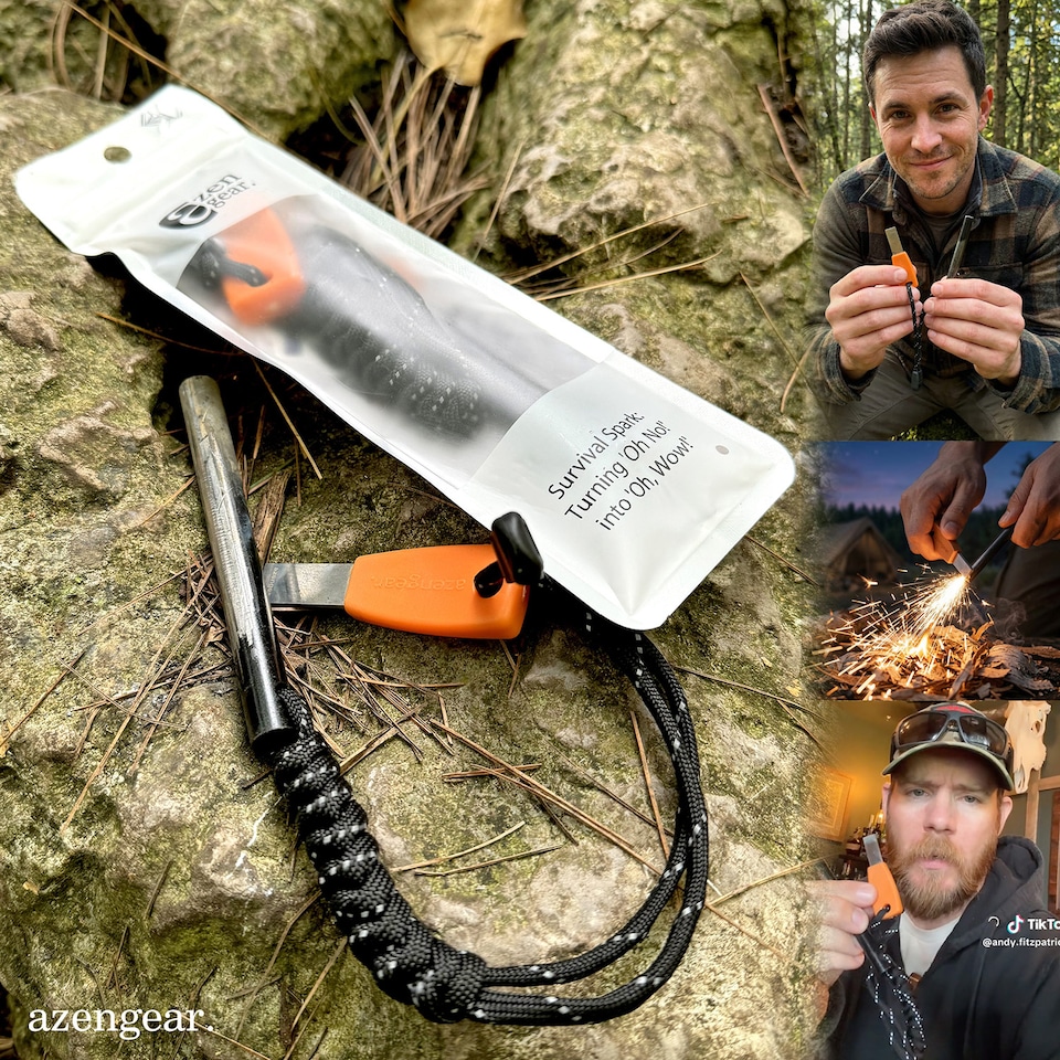 image 1 of aZengear Survival Flint and Steel Fire Starter Kit, Ferro Rod for Camping, Bushcraft
