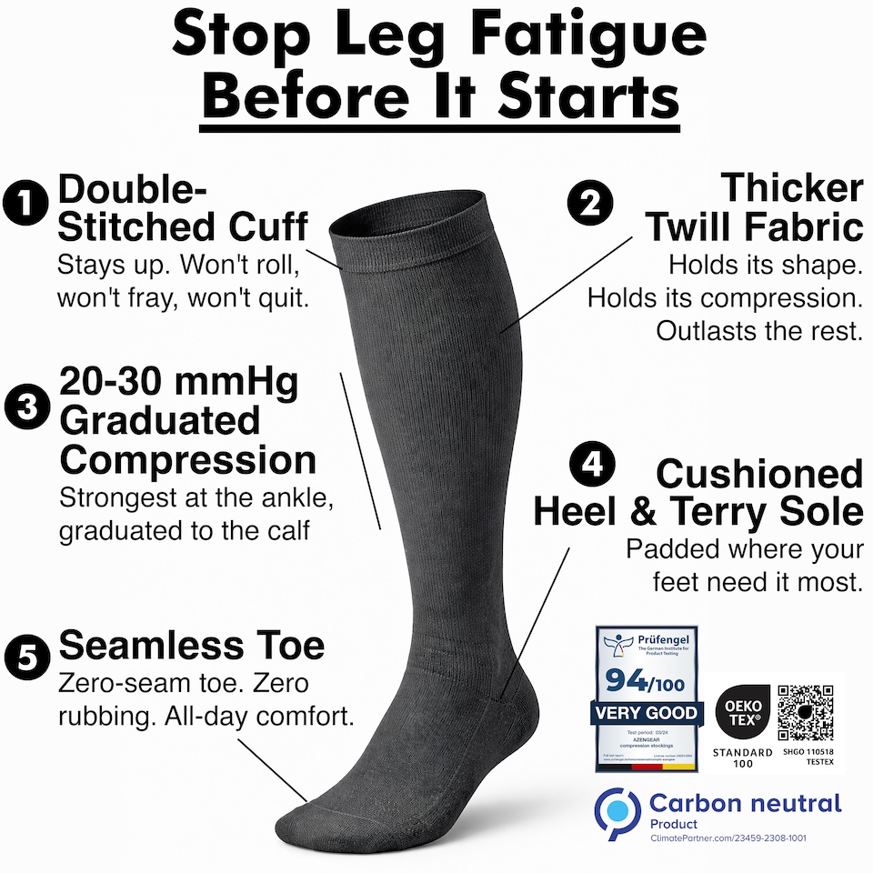image 1 of aZengear Compression Socks, Anti DVT Knee-High, Swollen Legs, Varicose Veins, Shin Splints Calf Pressure Support (Black, S/M)