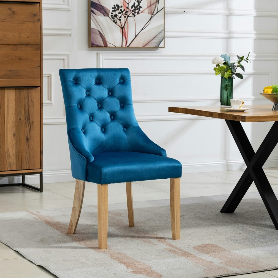 image 1 of Ravenna Velvet Dining Chairs - Set of 2 - Blue