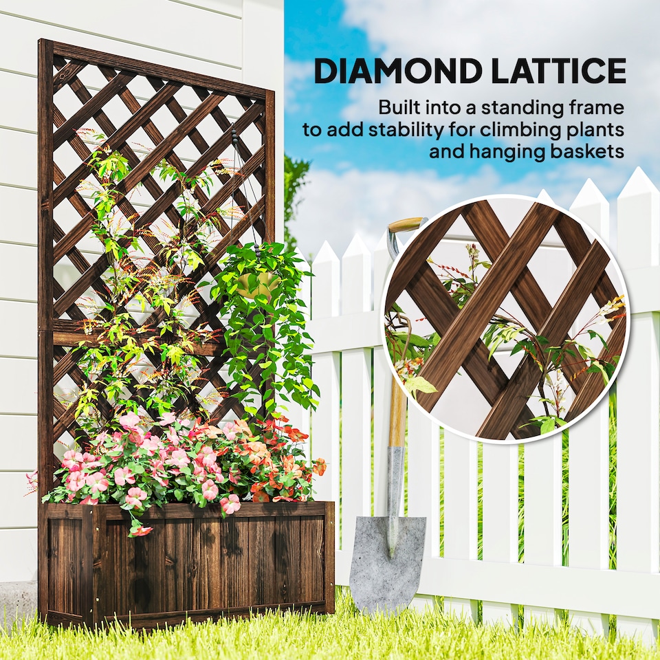 image 1 of (72.5 x 31.5 x 149.5 cm, Carbonised) Outsunny Wood Planter with Trellis