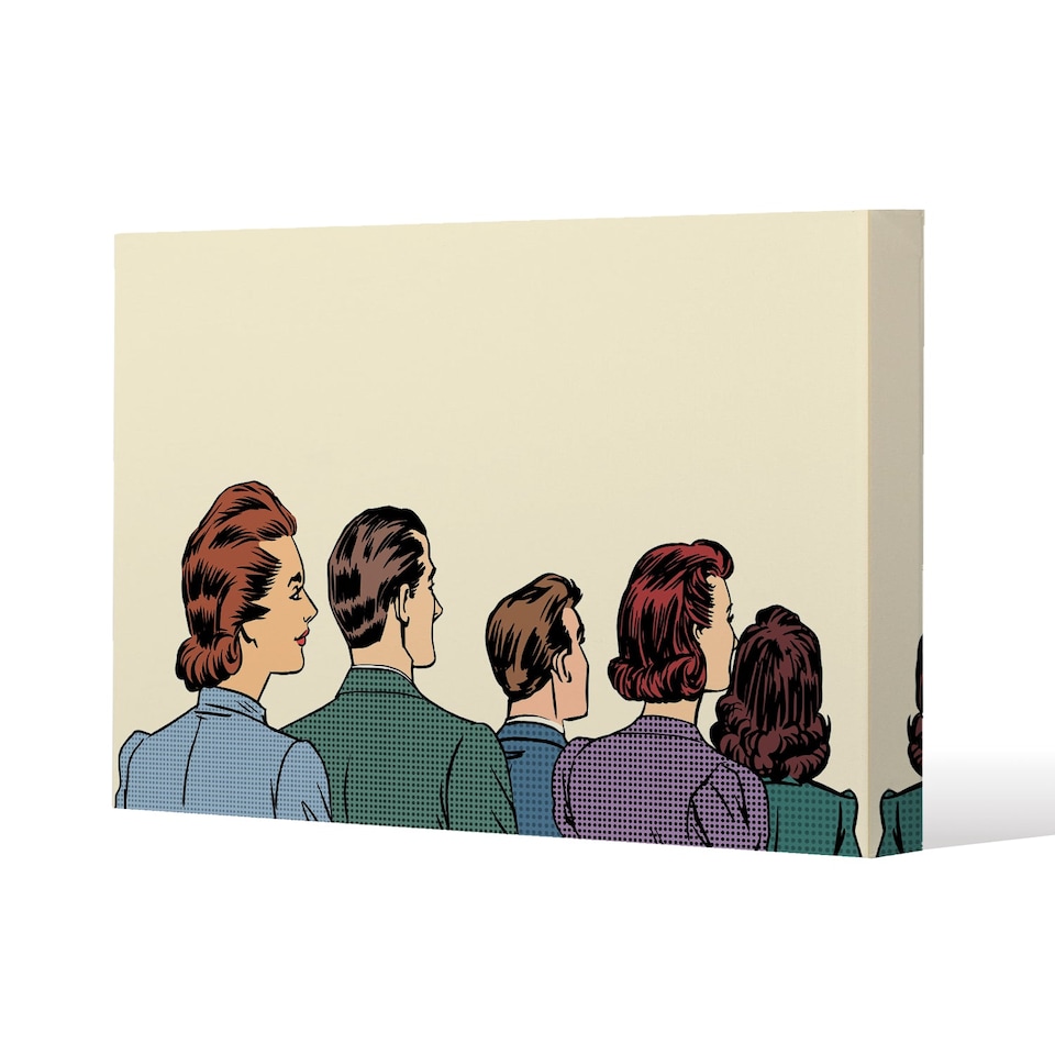 A crowd of spectators stand back retro style pop art (Canvas Print) / 46 x 31 x 4cm | Multi