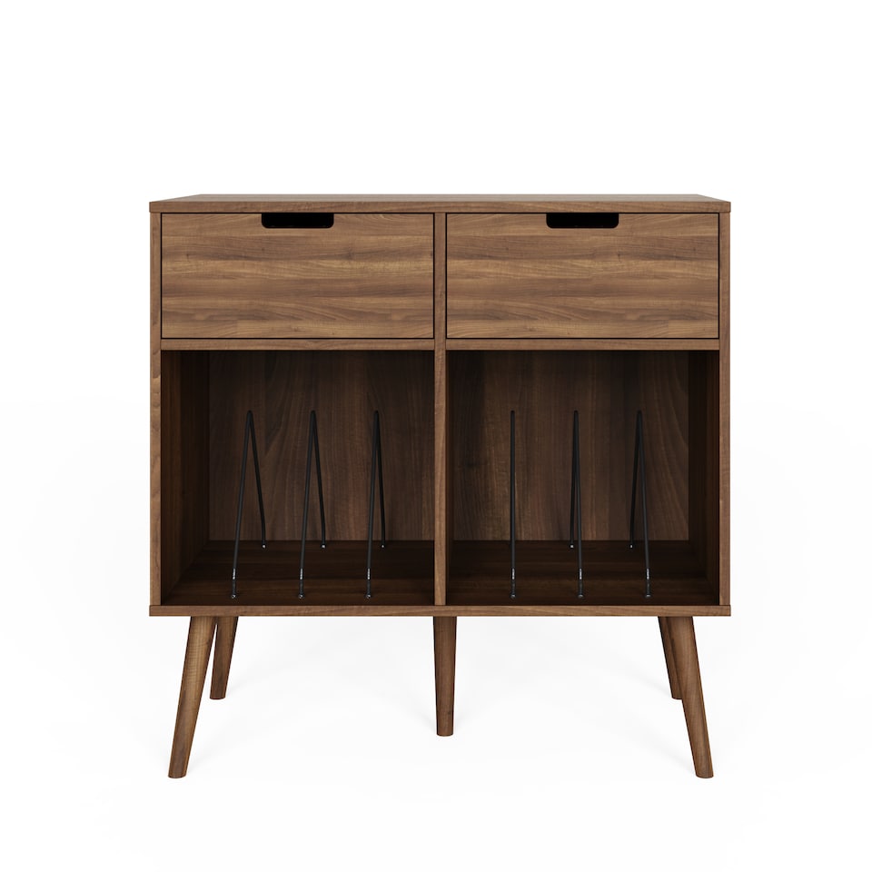 image 1 of Jaxon 2 Drawer Vinyl Turntable Stand | Brown | Walnut