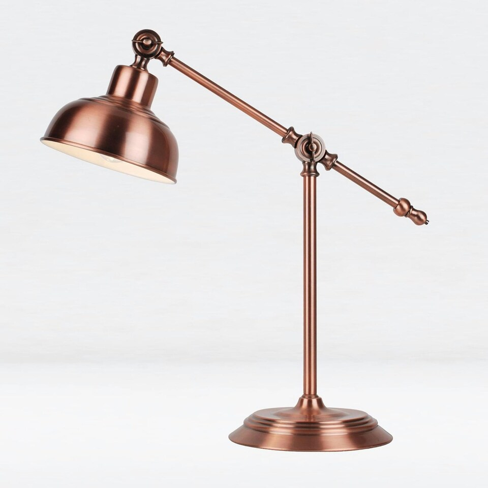 image 1 of First Choice Lighting Antique Brushed Copper Lever Arm Table Lamp Copper | White