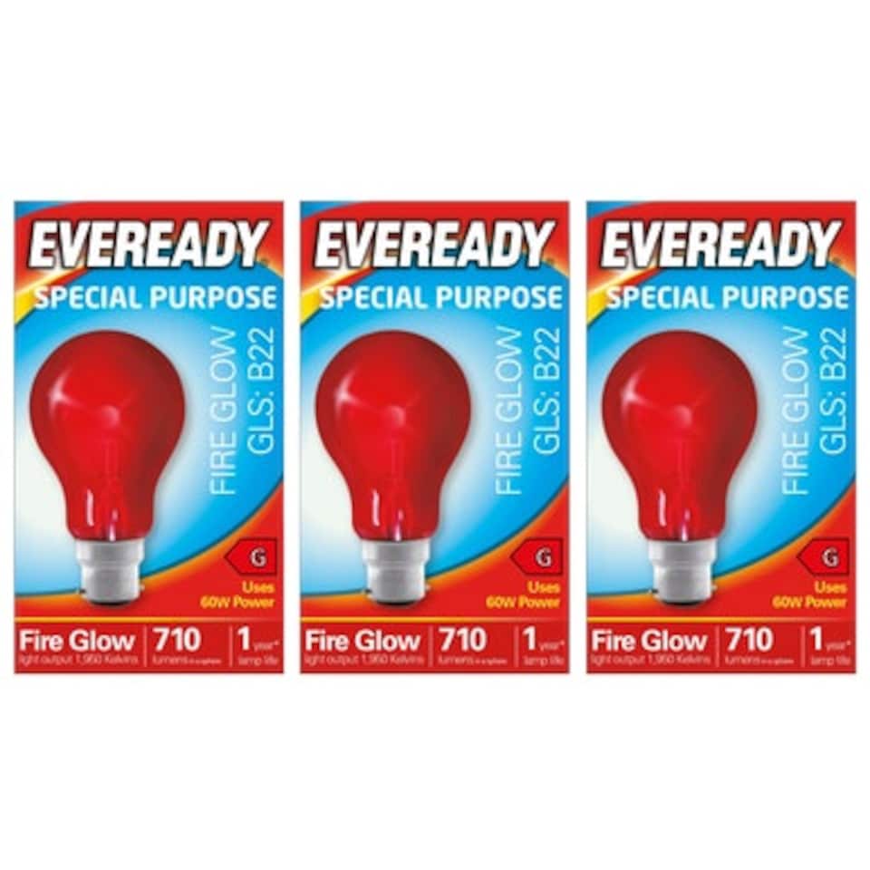 image 1 of Eveready B22 GLS 60W 1950k Fireglow Red Light Bulb  - Pack of 3