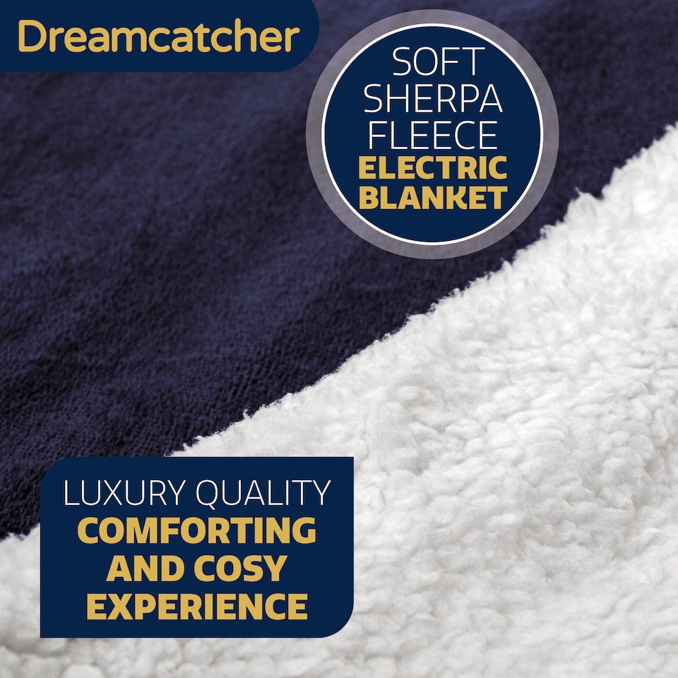 image 1 of Dreamcatcher Navy Blue Soft Microfleece & Sherpa Electric Blanket Heated Throw 160x120cm | Blue | Blue | One Size | 1