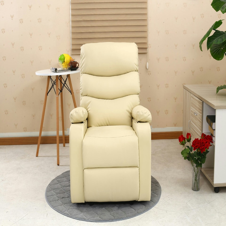 image 1 of Ashby Leather Recliner Armchair Sofa Home Lounge Chair (Cream)