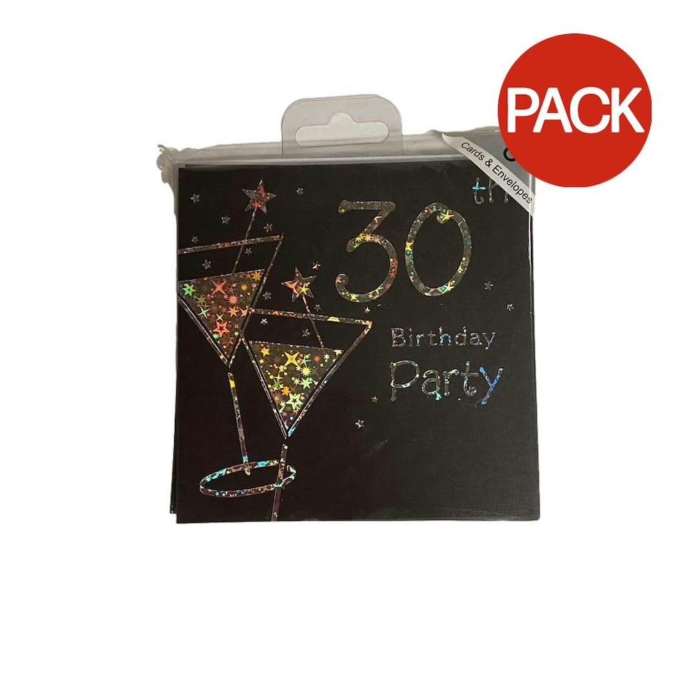 Simon Elvin 30th Birthday Invitations (Pack of 6) - Black - One Size