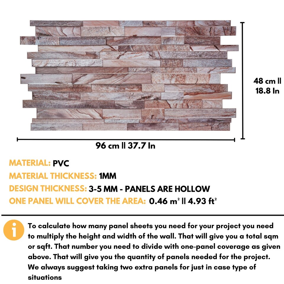 image 1 of NOVECRAFTO 3D Stone Brick Wall Panels – 6 PVC Sheets, Covers 2.76 sqm (29.76 sq ft), 96x48cm Each – Rose Marble Slim Brick Effect Cladding for Any Room