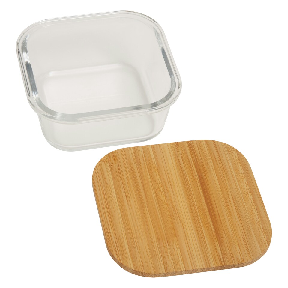 image 1 of Interiors by Premier 520ml Square Glass Container with Bamboo Lid, Glass Container with Airtight Lid, Airtight Glass Container