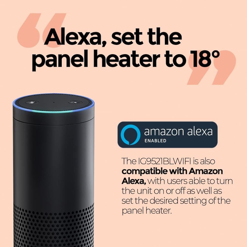 image 1 of Igenix IG9521BLWIFI Smart Glass Panel Heater 2000 W with Amazon Alexa, Free Standing or Wall Mountable Heater with Day and Weekly Timer, Black