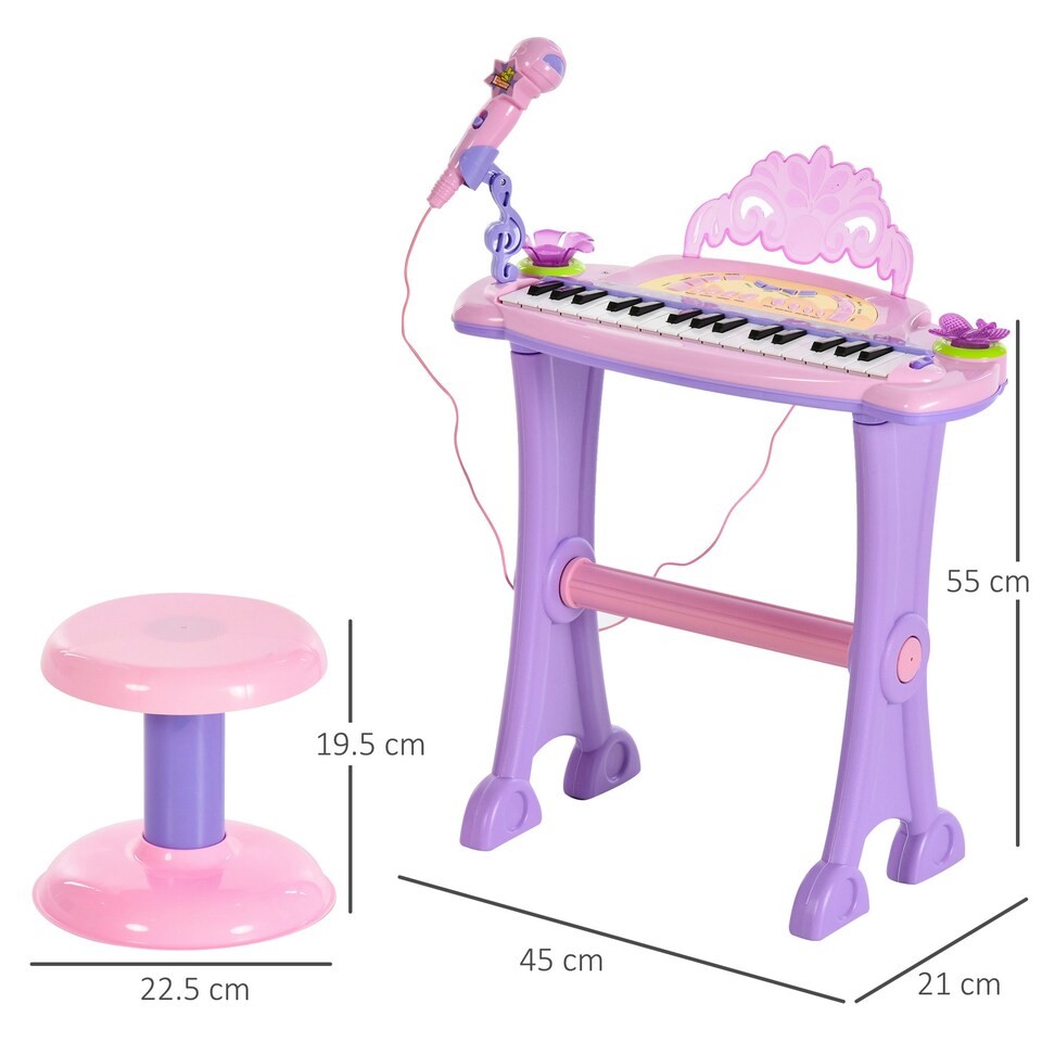image 1 of HOMCOM Mini Battery Organ Piano Microphone Stool 32 Key Keyboard Kids Toy